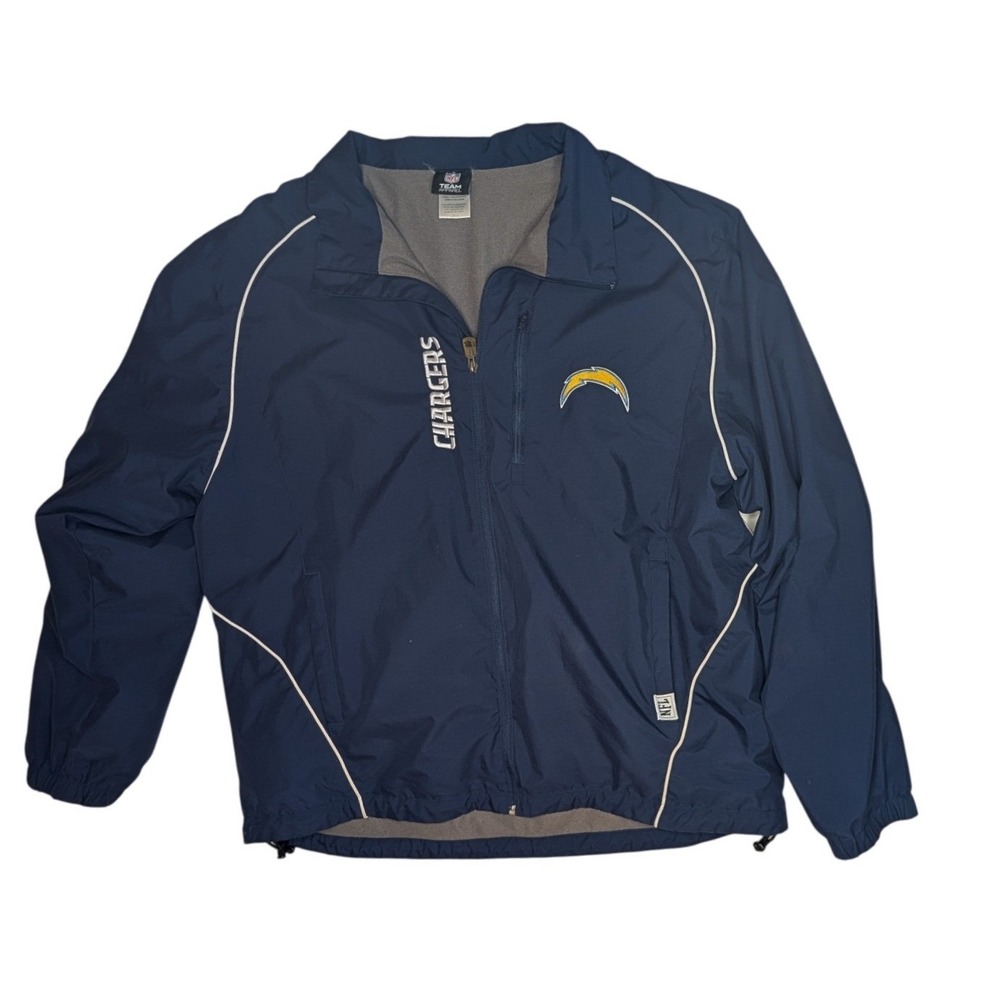 NFL Windbreaker Mens XL Navy Blue San Diego Chargers Full Zip Embroidered Jacket